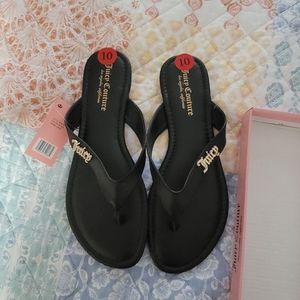Brand New Size 10 Juicy Couture Black and Gold Thong Sandals